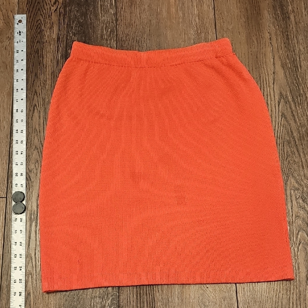 St. John, Vibrant, Orange, Peach, Midi Skirt, Knit, Office, Classic, Vintage